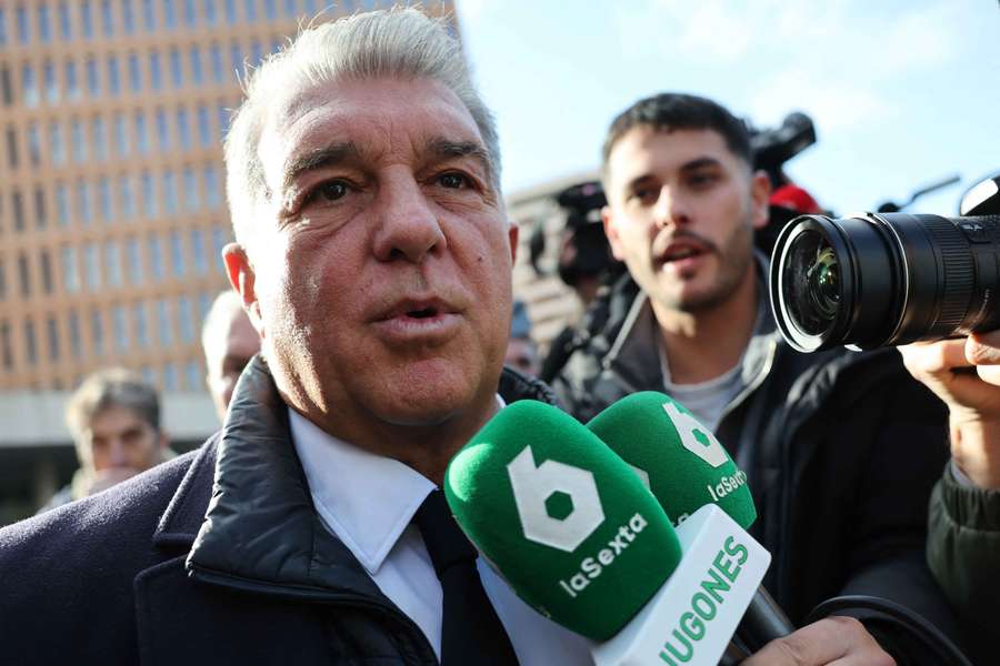 Barcelona president Joan Laporta speaks to the press