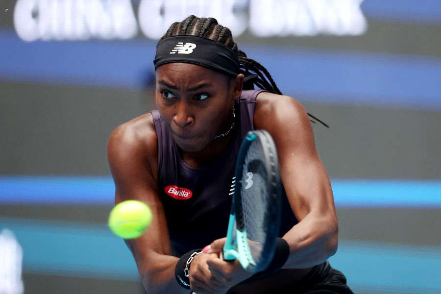 Coco Gauff in action during her quarter-final match against Maria Sakkari