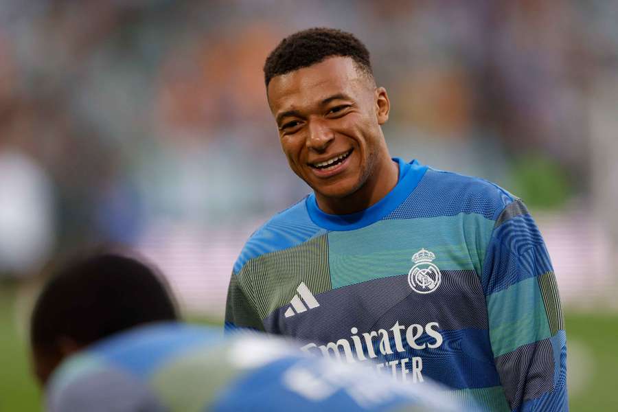Kylian Mbappe during the warm up ahead of Real Madrid's match with Real Betis last month