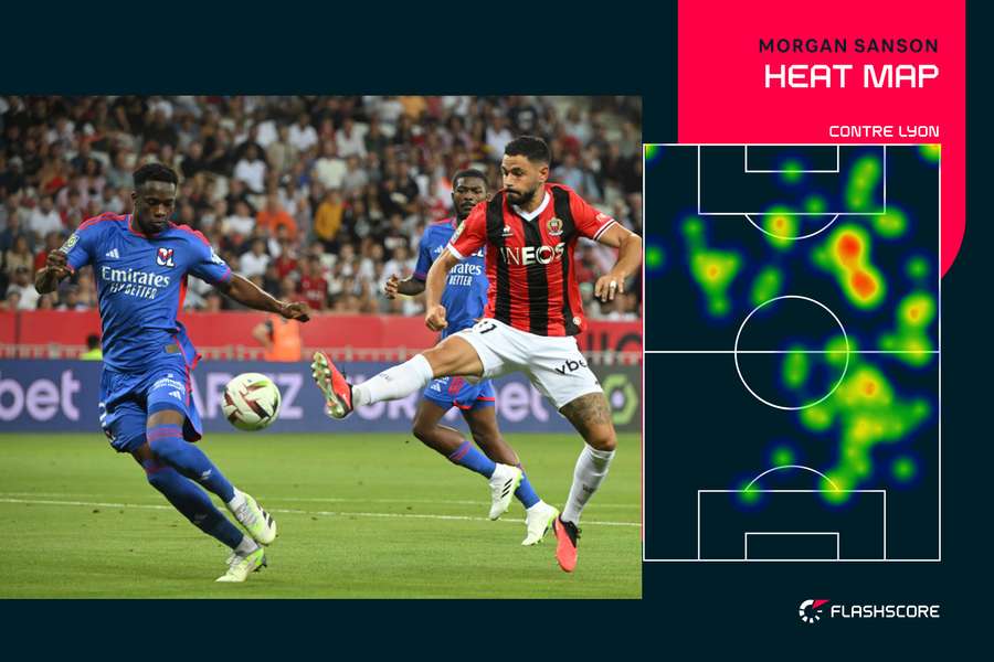 Heat map de Morgan Sanson contre Lyon