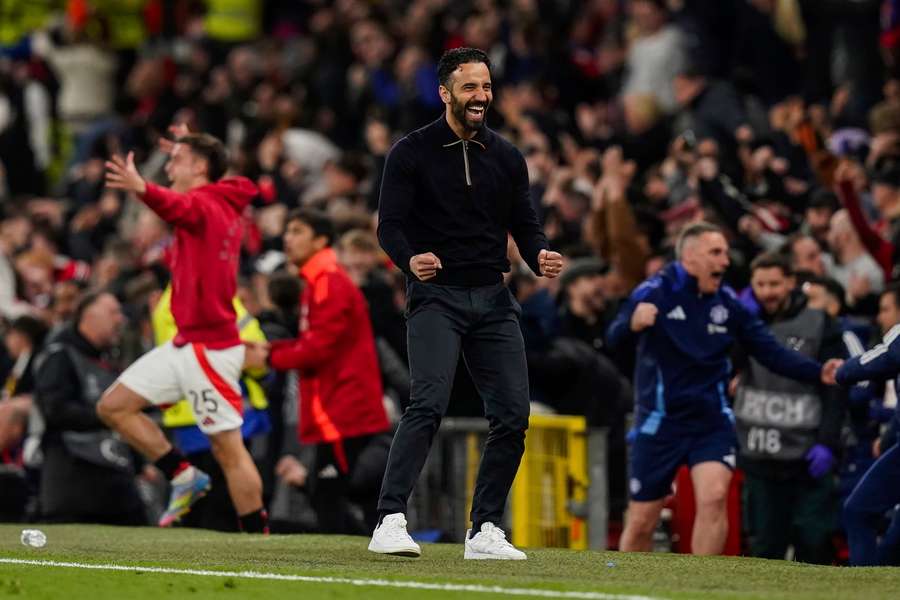 Ruben Amorim de la Manchester United sărbătorește golul lui Harry Maguire
