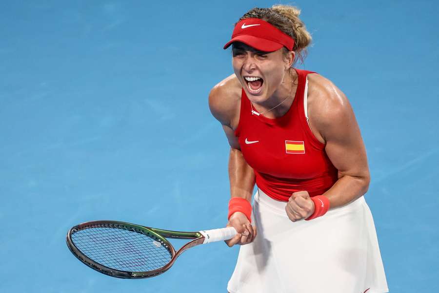 Paula Badosa celebrates after defeating Britain’s Harriet Dart at the United Cup in Sydney