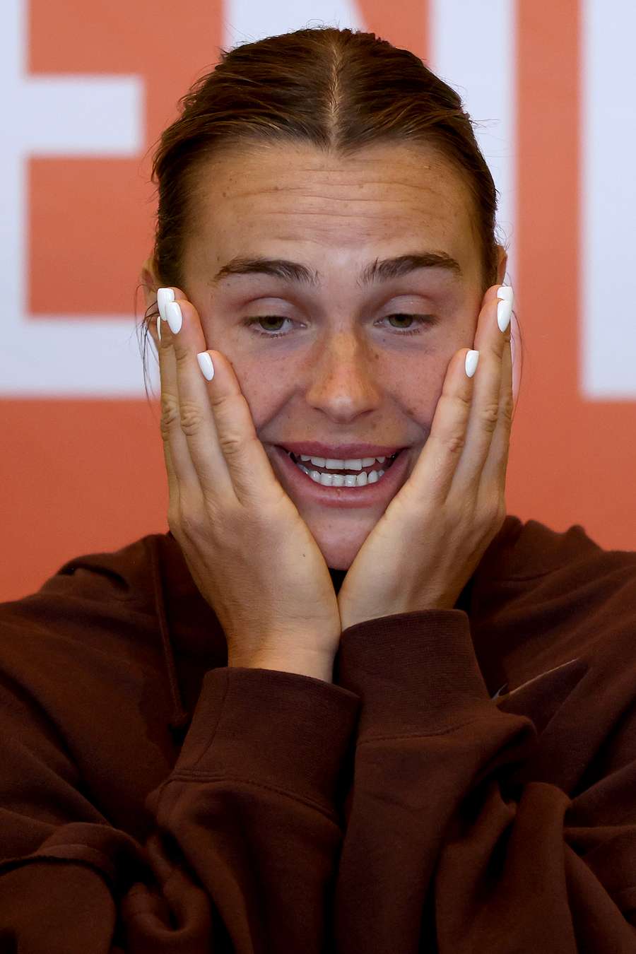 Aryna Sabalenka of Belarus fields questions from the media during the Miami Open 