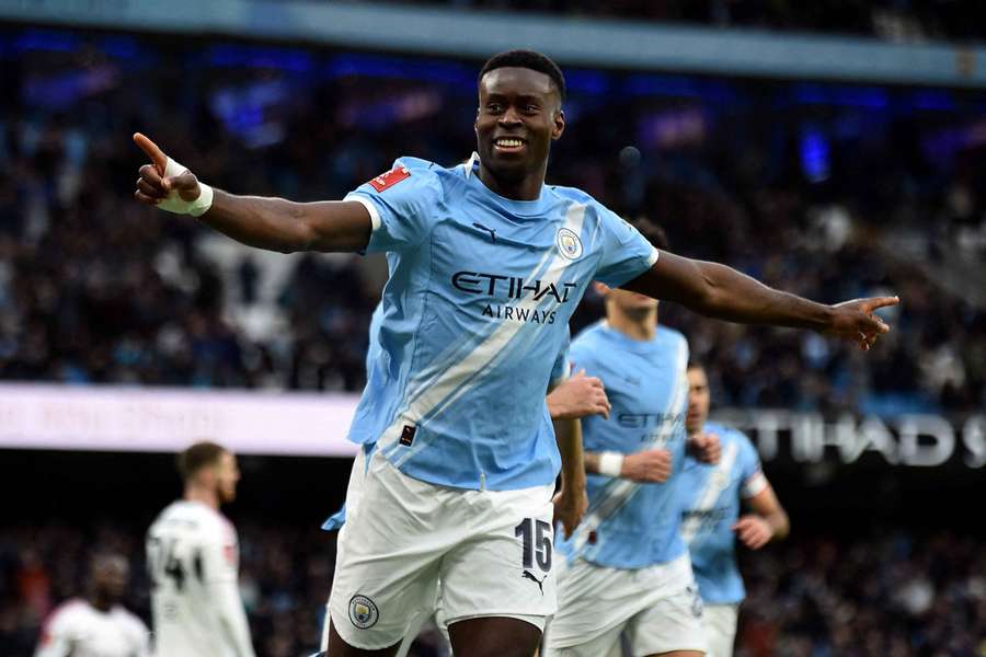 Marc Guehi, del Manchester City, celebra su segundo gol Marc Guehi, del Manchester City, celebra su segundo gol