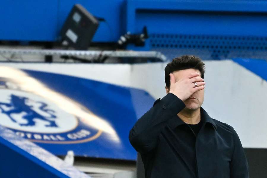 Chelsea's Argentinian head coach Mauricio Pochettino reacts during the English Premier League football match between Chelsea and Wolverhampton Wanderers