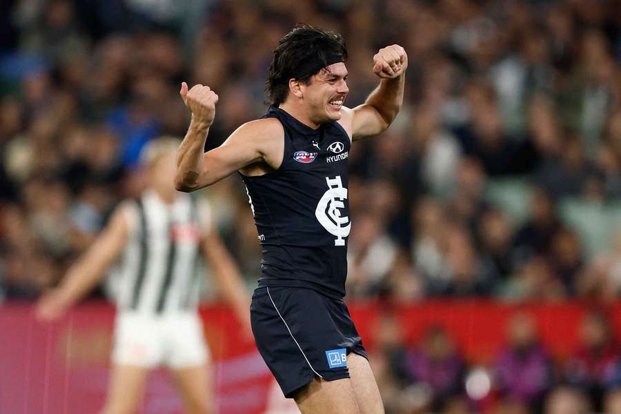 Carlton's Elijah Hollands in his most recent AFL appearance. 