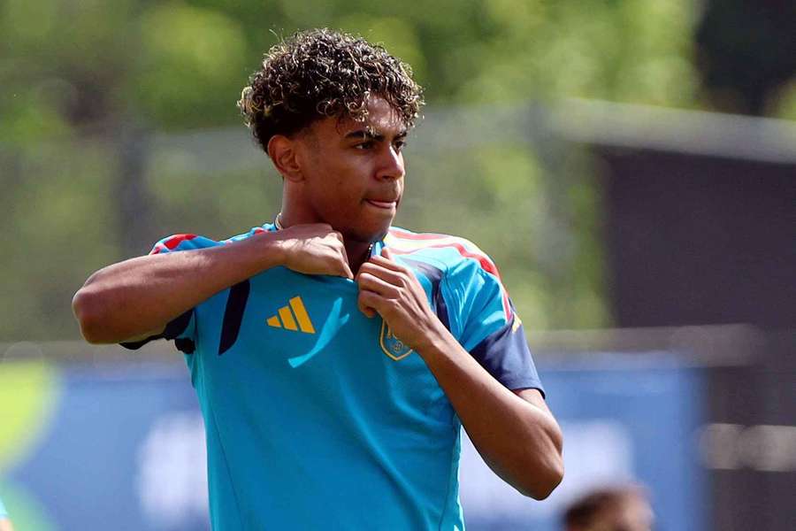 Spain's Lamine Yamal took part in a training session on Sunday Spain's Lamine Yamal took part in a training session on Sunday