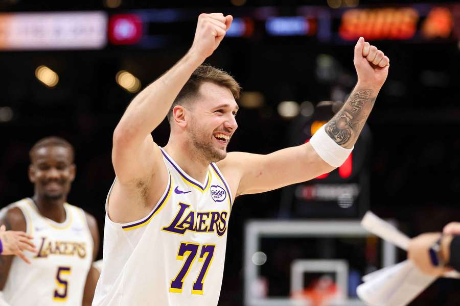Luka Doncic celebrates during game against Phoenix Suns (2025) Luka Doncic celebrates during game against Phoenix Suns (2025)