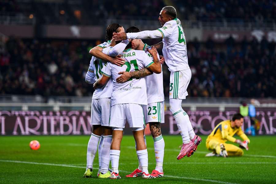 A celebração após o 0-1 da Roma