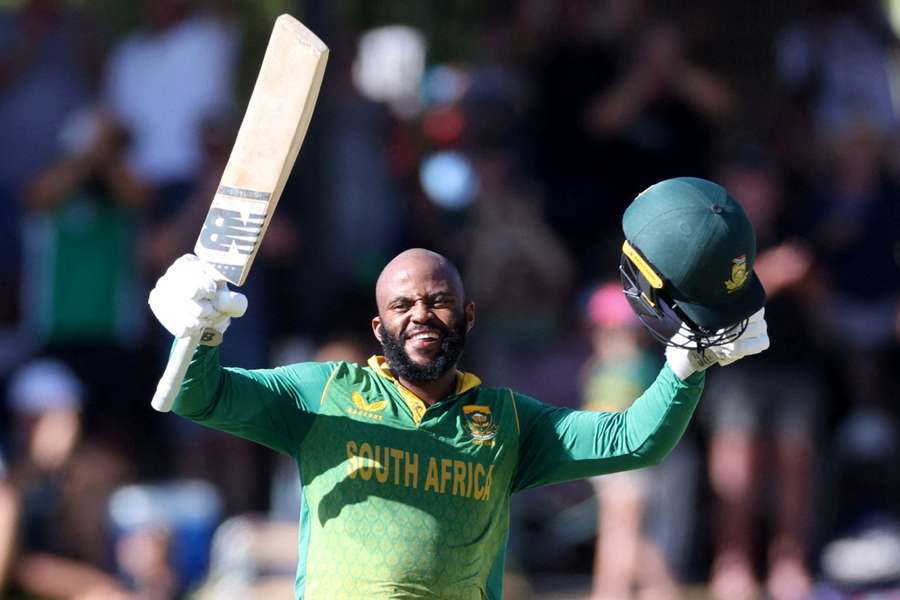 South Africa's Temba Bavuma celebrates reaching his century