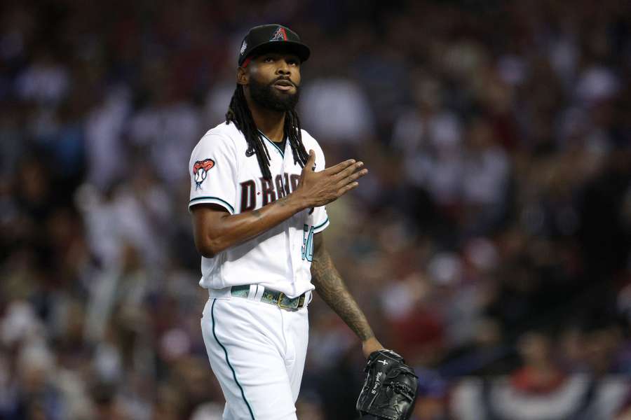 Miguel Castro walking off of the mound for the Diamondbacks one last time