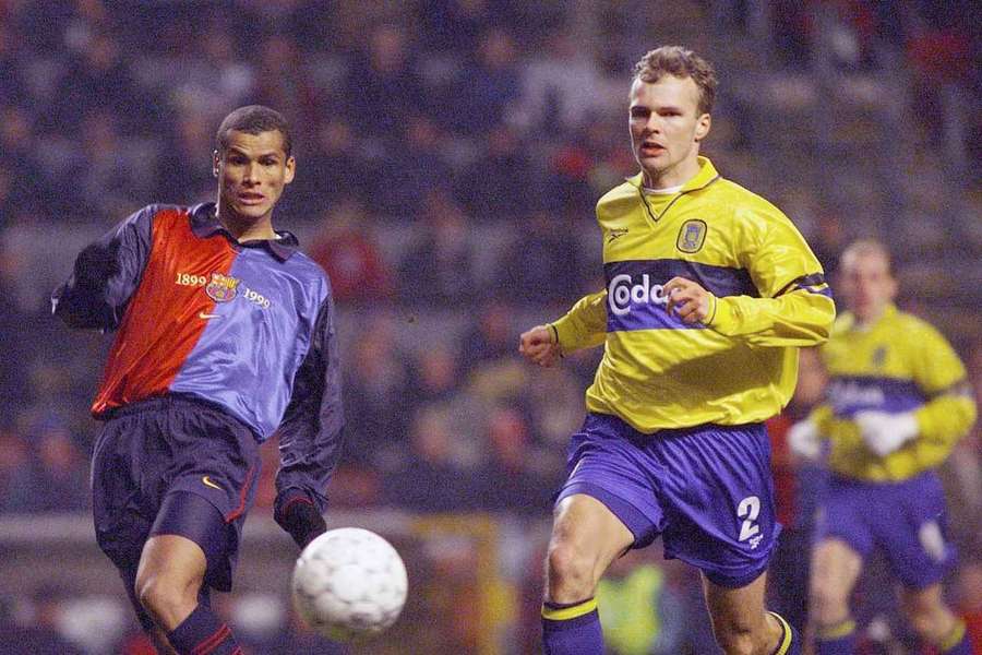 Ole Bjur battles for ball with Barcelona's Rivaldo in a Champions League fixture Ole Bjur battles for ball with Barcelona's Rivaldo in a Champions League fixture