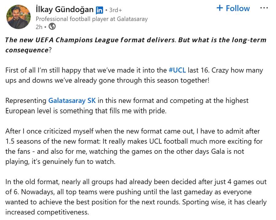 Der erste Teil des Gündogan-Posts auf Linked in Der erste Teil des Gündogan-Posts auf Linked in