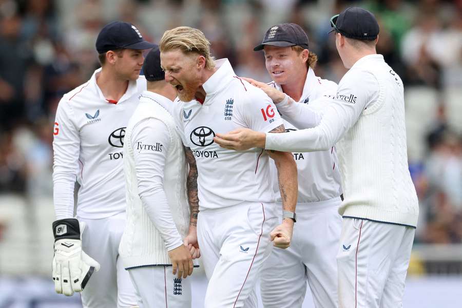 Stokes celebrates his wicket for England