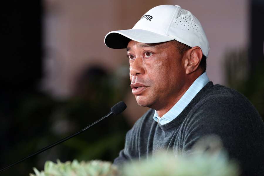 Tiger Woods speaks to the media during a press conference at Riviera Country Club Tiger Woods speaks to the media during a press conference at Riviera Country Club
