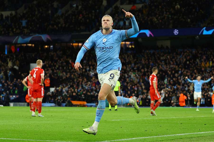 Erling Haaland celebrates his goal against Bayern Munich on Tuesday