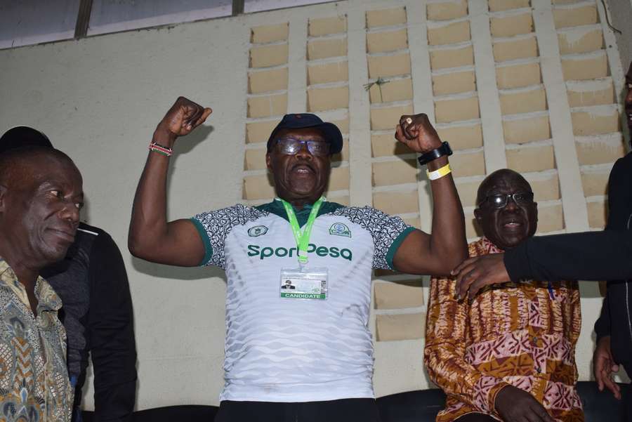 Gor Mahia chairman Ambrose Rachier celebrates after retaining seat