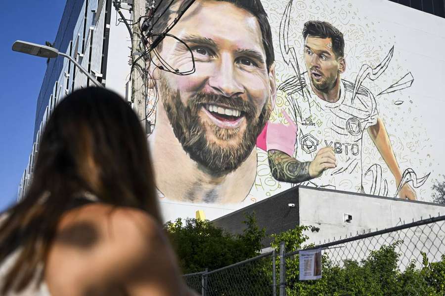 A giant mural of Lionel Messi is seen on a wall in Wynwood, Miami’s art district, in Miami, Florida