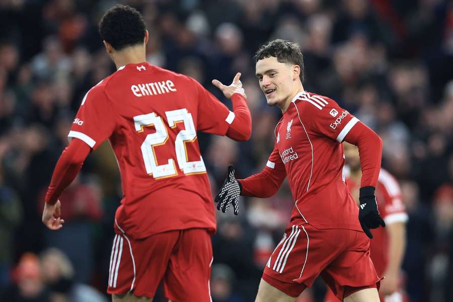 Wirtz and Ekitike celebrate Wirtz and Ekitike celebrate