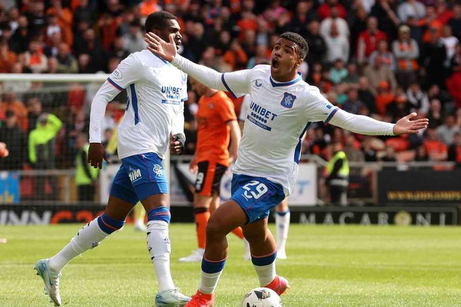 Hamza Igamane celebrates after Rangers take the lead