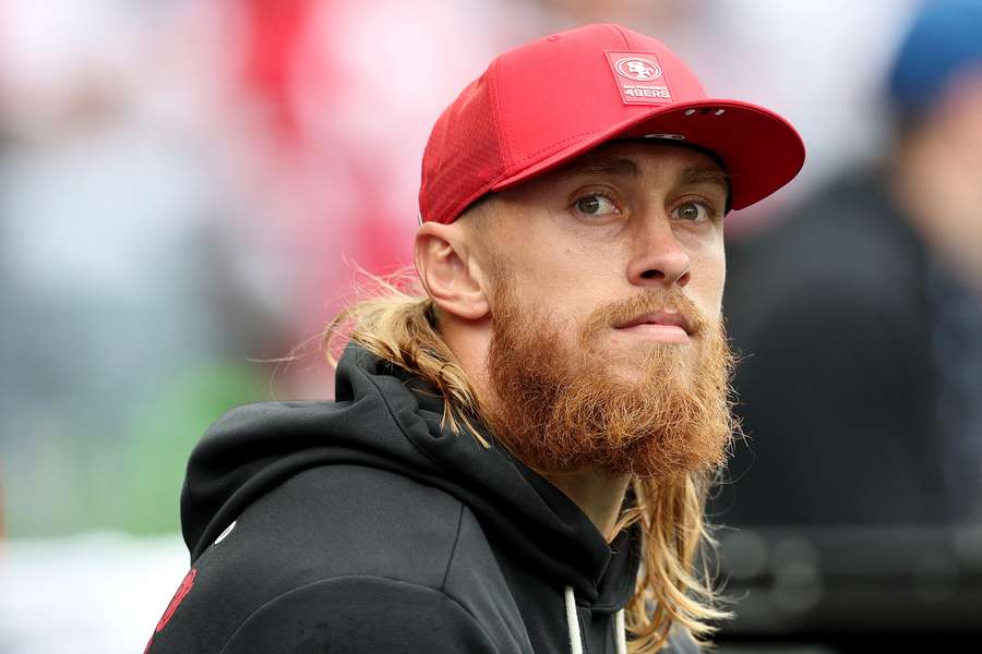 San Francisco 49ers tight end George Kittle on the sideline (2025)