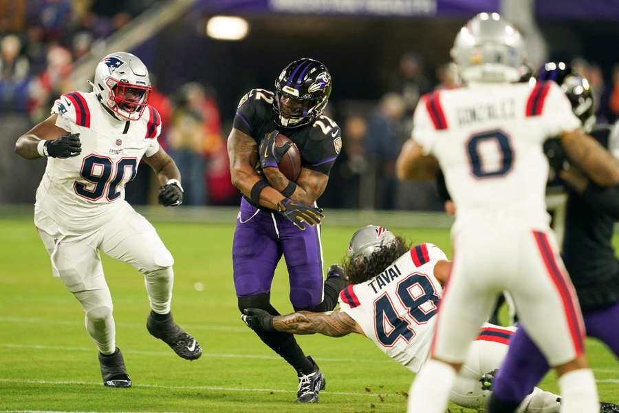 Christian Barmore (number 90) in action with the New England Patriots.