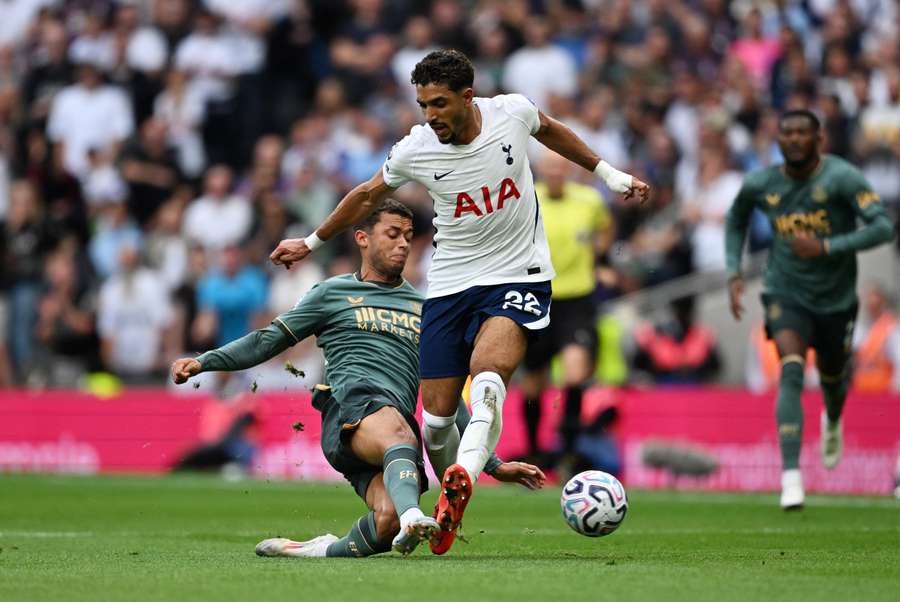 Tottenham Hotspur's Omar Marmoush in action with Everton's Brennan Johnson Tottenham Hotspur's Omar Marmoush in action with Everton's Brennan Johnson