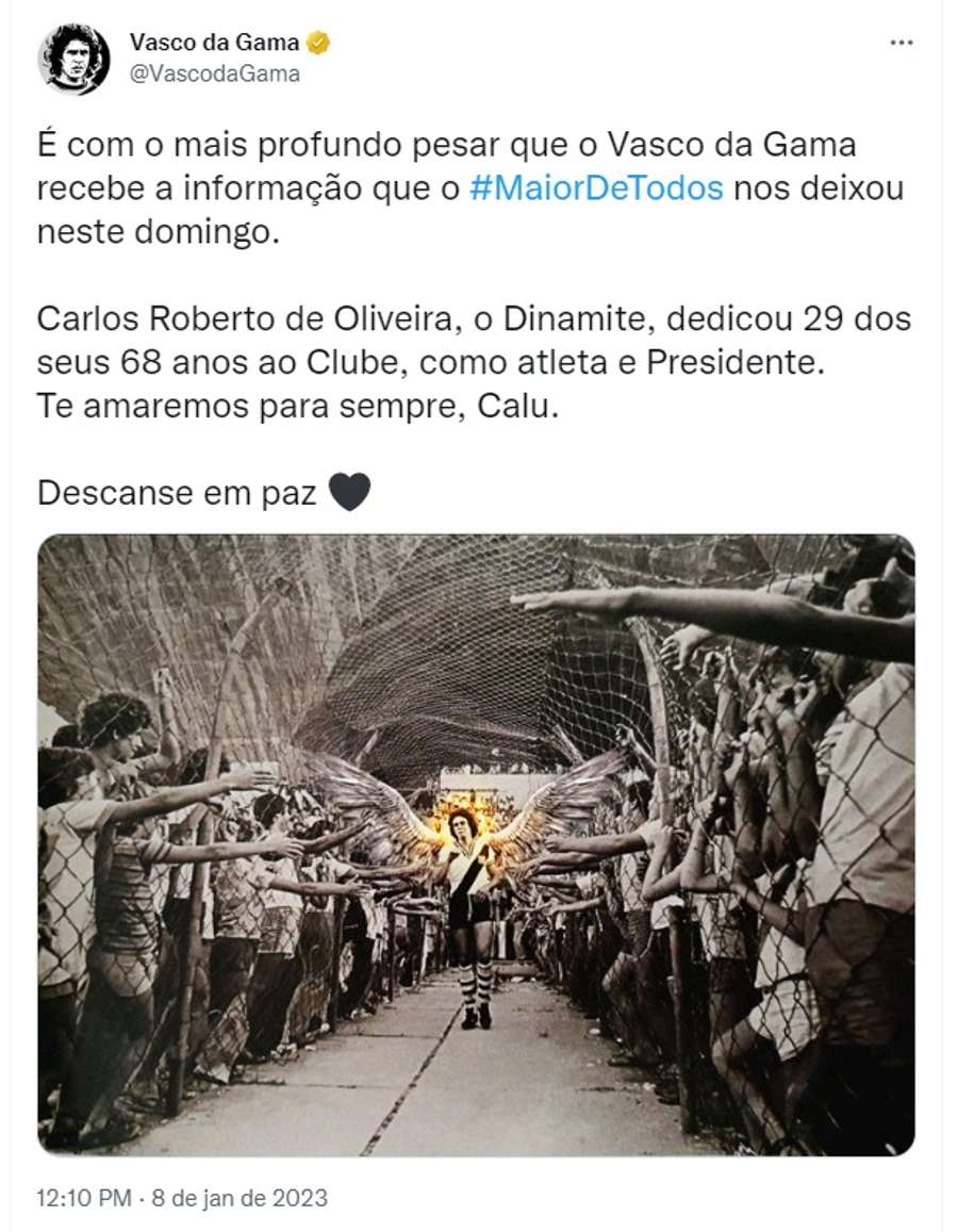 O Vasco anuncia a morte de seu maior ídolo, Roberto Dinamite