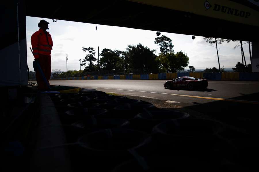 A car makes its way around the track at Le Mans