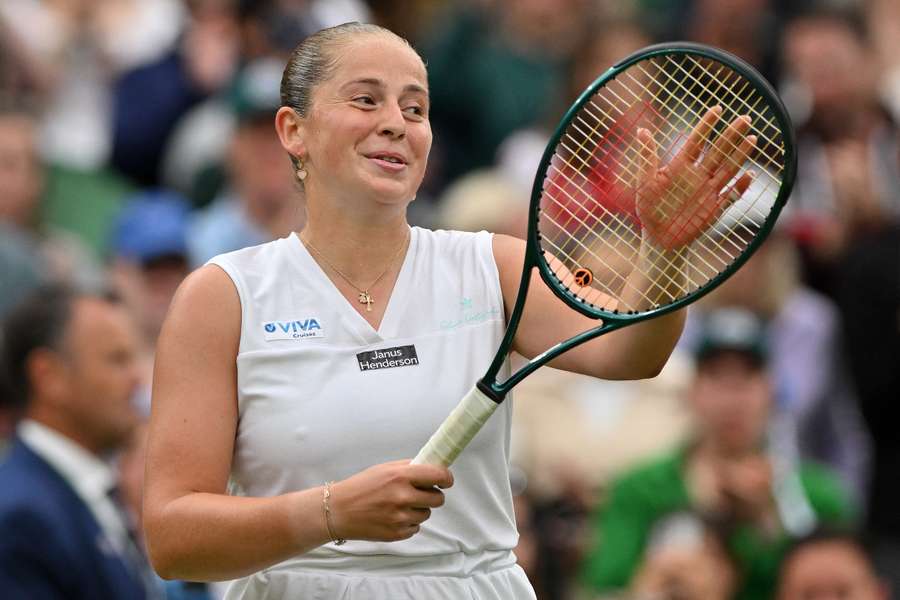 Latvia's Jelena Ostapenko celebrates winning against Kazakhstan's Yulia Putintseva