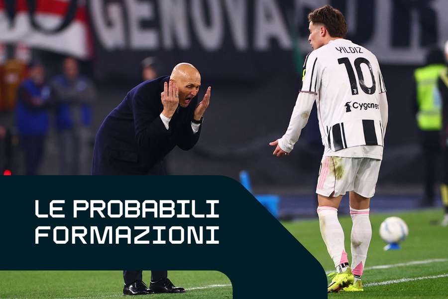 Luciano Spalletti si lamenta con kenan Yildiz durante Roma-Juventus