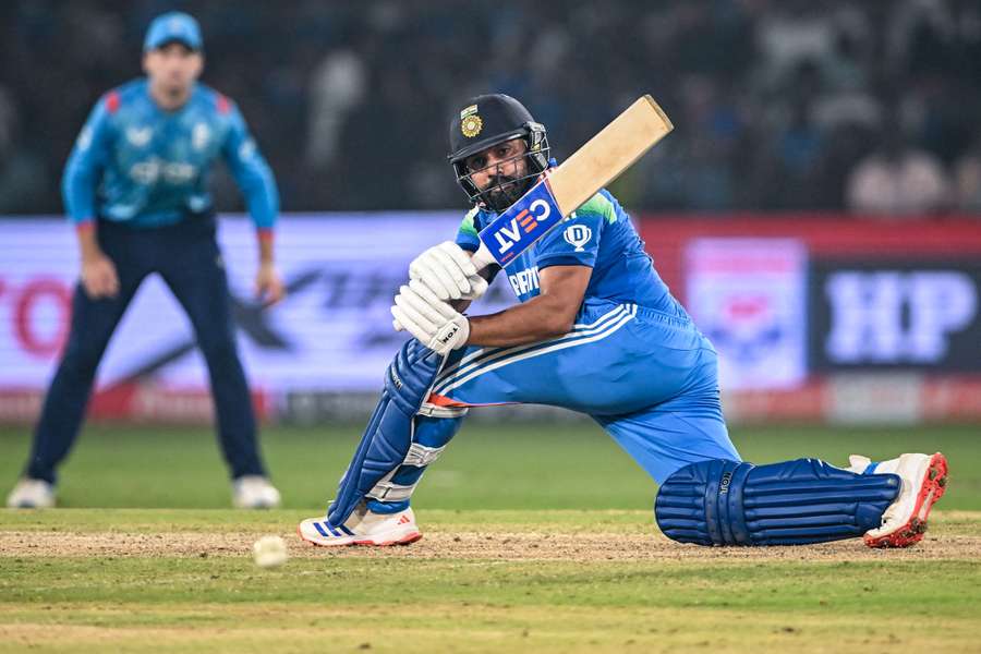 India captain Rohit Sharma plays a shot during the second ODI against England