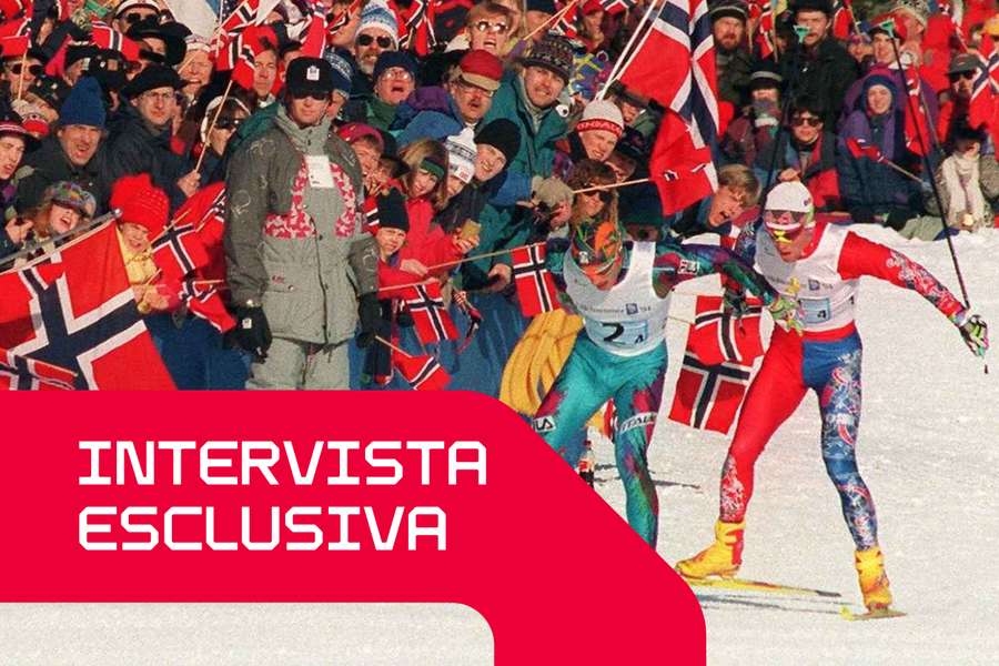 Silvio Fauner davanti a Björn Daehli nell’ultima frazione della staffetta alle Olimpiadi Invernali Lillehammer del 1994 Silvio Fauner davanti a Björn Daehli nell’ultima frazione della staffetta alle Olimpiadi Invernali Lillehammer del 1994