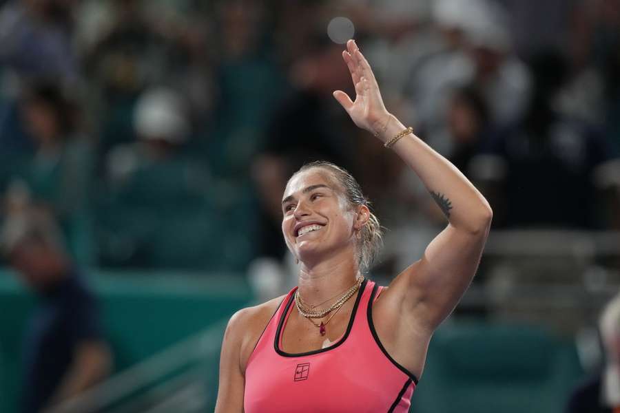 Aryna Sabalenka celebrates her win