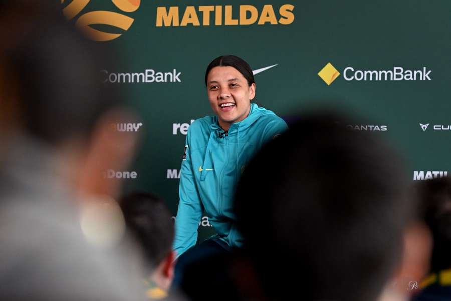 Australia captain Sam Kerr answers questions during a press conference