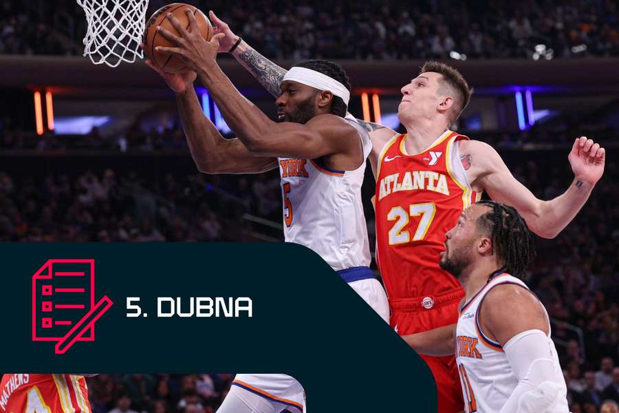 Precious Achiuwa (5) a Vít Krejčí (27) v utkání Hawks vs. Knicks.