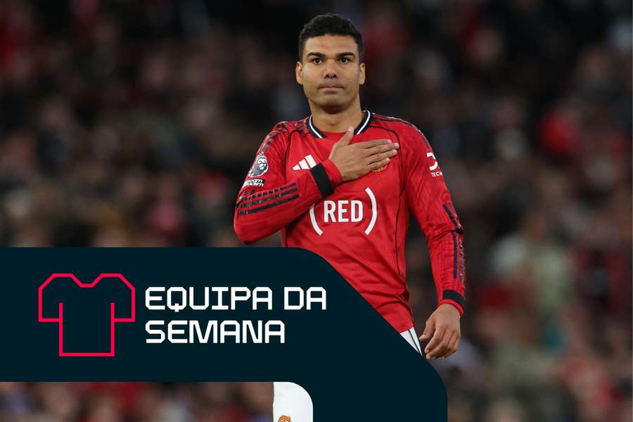 Caemiro celebra o golo de abertura do Manchester United contra o Brentford