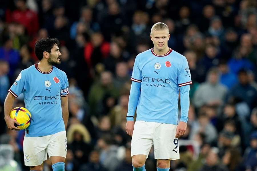 "Unser Spiel ist anders geworden", sagt Ilkay Gündogan (links) über die Spielweise mit Erling Haaland (rechts).