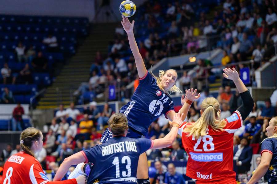Henny Reistad as usual proved very difficult to stop for the Danish defense Henny Reistad as usual proved very difficult to stop for the Danish defense