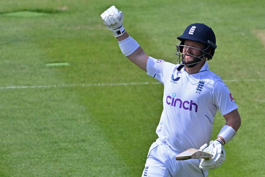 England's Ben Duckett celebrates his century in the lone Test against Ireland at Lord's