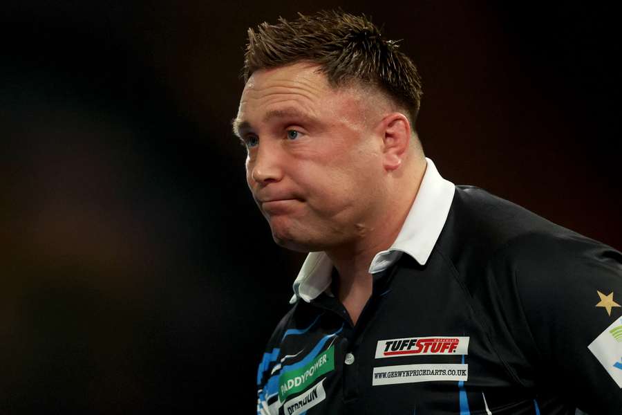 Gerwyn Price of Wales looks on during his round three match against Brendan Dolan of Ireland 