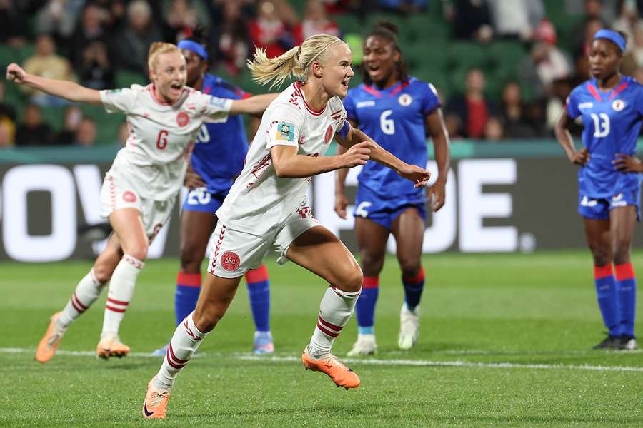 Denmark forward Pernille Harder celebrates