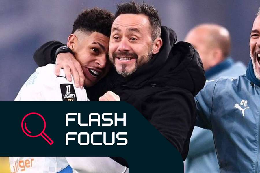 De Zerbi com Luis Henrique durante partida contra o Monaco 
