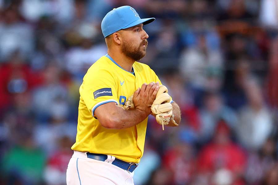 Tampa Bay Rays pitcher Drew Rasmussen on the mound in a game against the Boston Red Sox (2024)