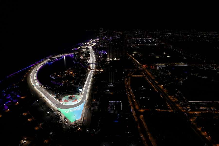 Het circuit in Saoedi-Arabië bij nacht