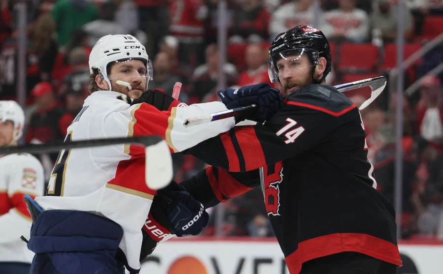 Panthers' Matthew Tkachuk (left) and Hurricanes' Jaccob Slavin (right) Panthers' Matthew Tkachuk (left) and Hurricanes' Jaccob Slavin (right)