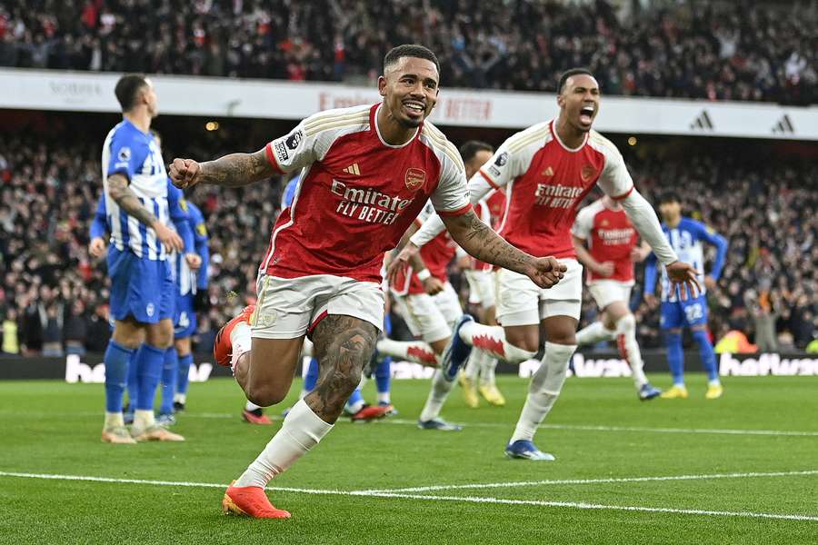 Gabriel Jesus celebrates scoring Arsenal's opening goal against Brighton