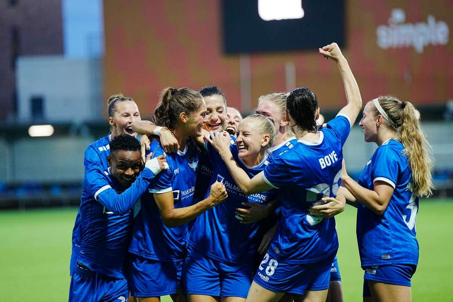 HB Koge celebrate their win against PSV Eindhoven