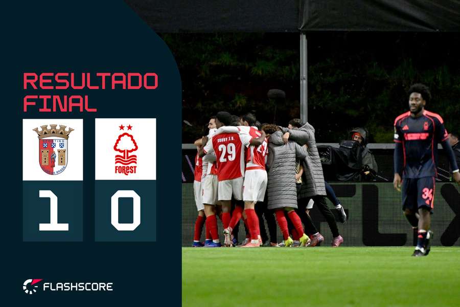 A festa dos jogadores do SC Braga diante do Nottingham Forest