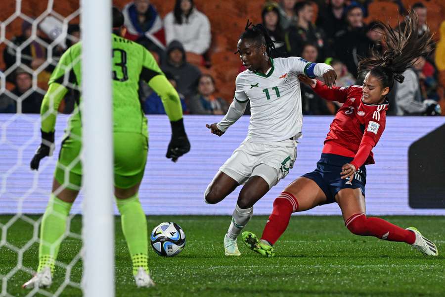 Barbra Banda has a shot on goal for Zambia